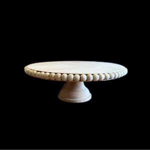 Wooden Pedestal Cake Stand 10" Round Rustic Design with Beaded Edge Natural NEW